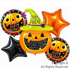 SET DE GLOBOS METALIZADO HALLOWEEN CALABAZA 5 UNIDADES